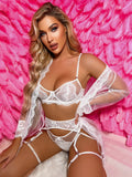 6pack Lace Underwire Garter Thong Lingerie Set & 1pair Leg Ring & Robe