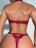 4pack Floral Lace O-ring Detail Garter Underwire Thong Lingerie Set
